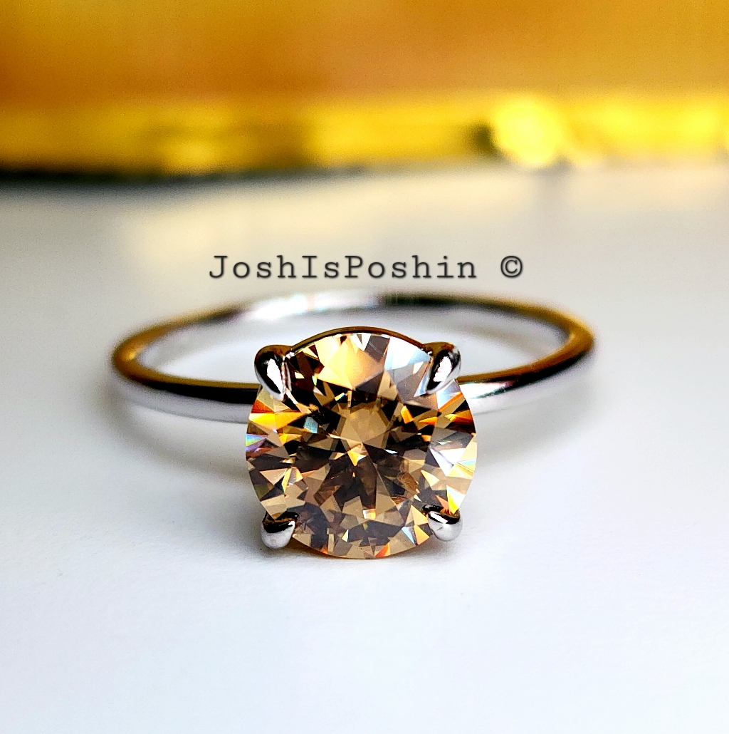 2ctw Gold Moissanite Solitaire Ring Sterling Silver